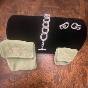 Judith Ripka Silver Link Bracelet and Earring Set